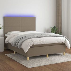 vidaXL Pat cu arcuri, saltea și LED, gri taupe, 140x190 cm, textil imagine
