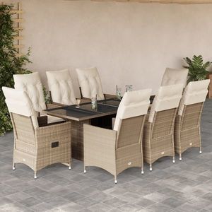 vidaXL Set mobilier de grădină, 9 piese, bej, poliratan și sticlă imagine