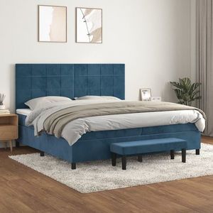 vidaXL Pat box spring cu saltea, albastru închis, 200x200 cm, catifea imagine