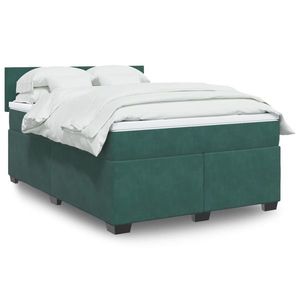 vidaXL Pat box spring cu saltea, verde închis, 140x190 cm, catifea imagine