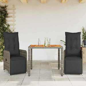Set mobilier de bistro cu perne, 3 piese, gri, poliratan imagine