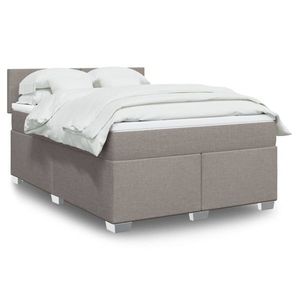 vidaXL Pat box spring cu saltea, gri taupe, 140x200 cm, textil imagine