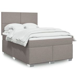 vidaXL Pat box spring cu saltea, gri taupe, 140x200 cm, textil imagine