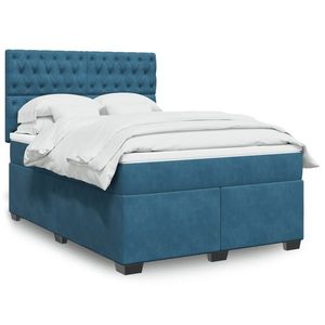 vidaXL Pat box spring cu saltea, albastru, 140x190 cm, catifea imagine