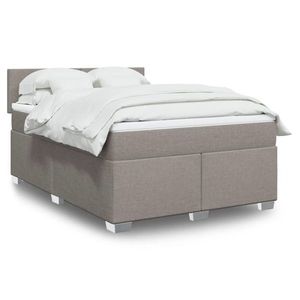 vidaXL Pat box spring cu saltea, gri taupe, 140x200 cm, textil imagine