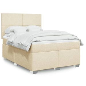 vidaXL Pat box spring cu saltea, crem, 140x200 cm, textil imagine