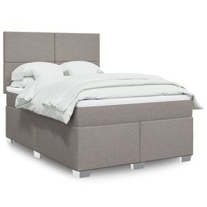 vidaXL Pat box spring cu saltea, gri taupe, 140x200 cm, textil imagine