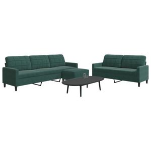 vidaXL Set de canapele cu perne, 3 piese, verde închis, catifea imagine