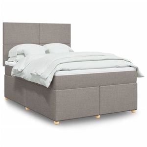 vidaXL Pat box spring cu saltea, gri taupe, 140x200 cm, textil imagine