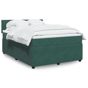 vidaXL Pat box spring cu saltea, verde închis, 140x190 cm, catifea imagine