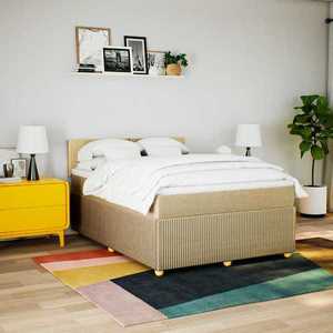 vidaXL Pat box spring cu saltea, crem, 140x200 cm, textil imagine