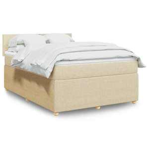vidaXL Pat continental cu saltea, crem, 140x200 cm, material textil imagine