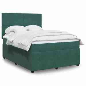 vidaXL Pat box spring cu saltea, verde închis, 140x190 cm, catifea imagine