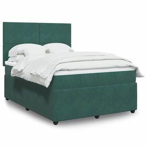 vidaXL Pat box spring cu saltea, verde închis, 140x190 cm, catifea imagine