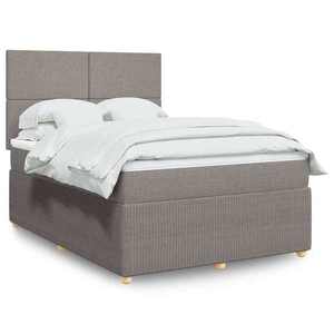 vidaXL Pat box spring cu saltea, gri taupe, 140x200 cm, textil imagine