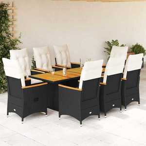 vidaXL Set mobilier de grădină cu perne, 9 piese, negru, poliratan imagine