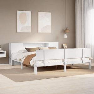 vidaXL Pat cu bibliotecă fără saltea, alb, 200x200 cm, lemn masiv imagine