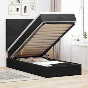 vidaXL Cadru de pat otoman cu saltele, catifea neagră 140x190cm imagine