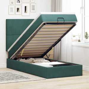 vidaXL Cadru de pat otoman cu saltele, catifea verde închis 140x190cm imagine