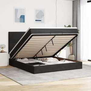 vidaXL Cadru de pat otoman cu saltele, catifea neagră 160x200cm imagine