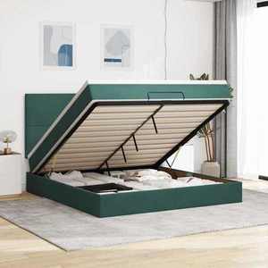 vidaXL Cadru de pat otoman cu saltele Verde închis 160x200cm catifea imagine