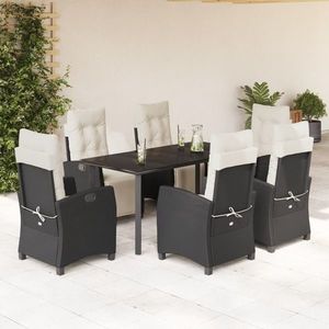 vidaXL Set mobilier de grădină cu perne, 7 piese, negru, poliratan imagine