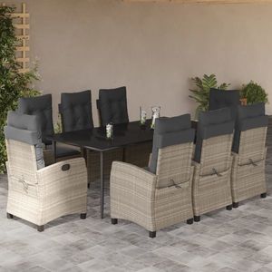 vidaXL Set mobilier grădină cu perne, 9 piese, gri deschis, poliratan imagine