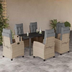 vidaXL Set mobilier pentru grădină, 7 piese, cu perne, bej, poliratan imagine