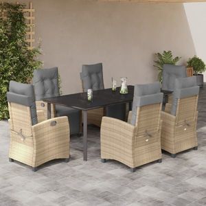 vidaXL Set mobilier pentru grădină, 7 piese, cu perne, bej, poliratan imagine