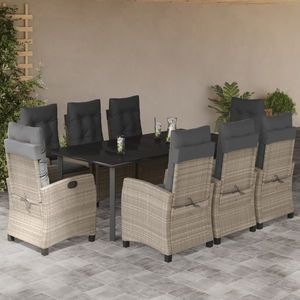 vidaXL Set mobilier grădină cu perne, 9 piese, gri deschis, poliratan imagine
