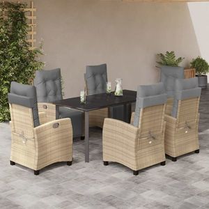 vidaXL Set mobilier pentru grădină, 7 piese, cu perne, bej, poliratan imagine