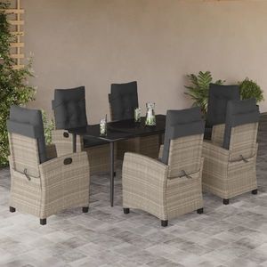 vidaXL Set mobilier de exterior cu perne, 7 piese, gri deschis, poliratan imagine