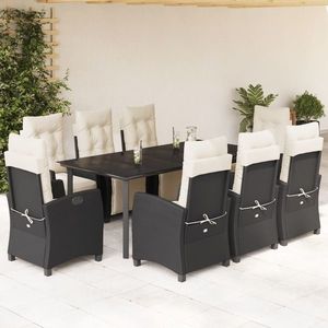 vidaXL Set mobilier de grădină cu perne, 9 piese, negru, poliratan imagine