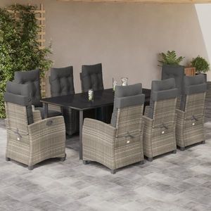 vidaXL Set mobilier grădină cu perne, 9 piese, gri deschis, poliratan imagine