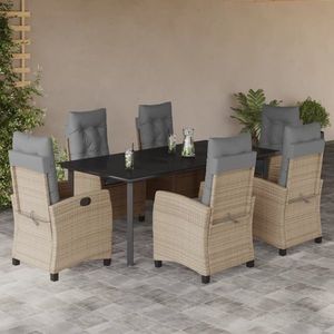 vidaXL Set mobilier pentru grădină, 7 piese, cu perne, bej, poliratan imagine
