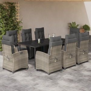 vidaXL Set mobilier grădină cu perne, 9 piese, gri deschis, poliratan imagine