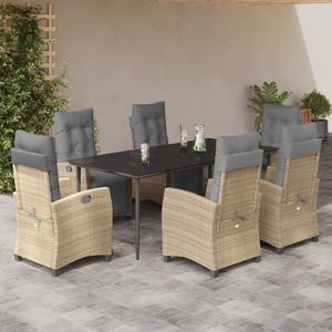 vidaXL Set mobilier pentru grădină, 7 piese, cu perne, bej, poliratan imagine