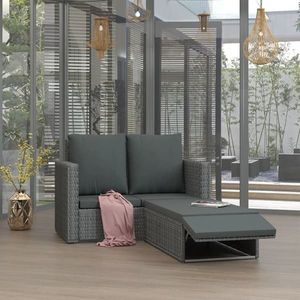 vidaXL Set mobilier de grădină, 2 piese, gri, poliratan imagine