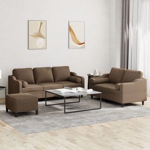 vidaXL Set de canapele cu perne, 3 piese, maro, textil imagine