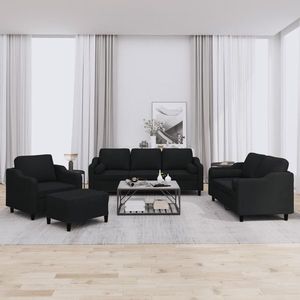 vidaXL Set de canapele cu perne, 4 piese, negru, material textil imagine