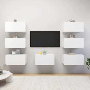 vidaXL Dulapuri TV, 7 buc., alb, 30, 5x30x60 cm, lemn prelucrat imagine