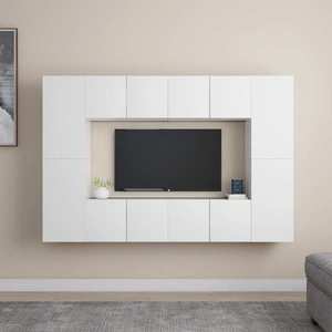 vidaXL Set dulapuri TV, 8 piese, alb, lemn prelucrat imagine