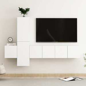 vidaXL Set dulapuri TV, 5 piese, alb, lemn prelucrat imagine