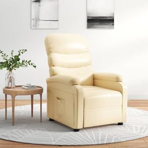 vidaXL Fotoliu rabatabil, crem, piele ecologică imagine