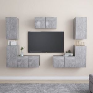vidaXL Set de dulapuri TV, 7 piese, gri beton, lemn prelucrat imagine