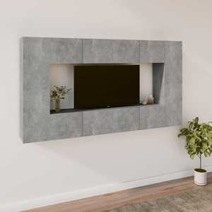 vidaXL Set dulap TV, 8 piese, gri beton, lemn prelucrat imagine