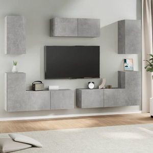 vidaXL Set dulapuri TV, 7 piese, gri beton, lemn prelucrat imagine