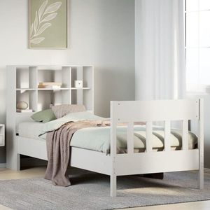 vidaXL Cadru pat fără saltea, alb, 90x190 cm, lemn masiv de pin imagine