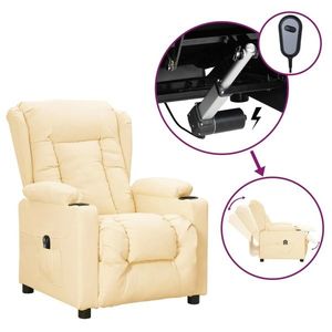 vidaXL Fotoliu rabatabil electric, crem, piele ecologică imagine