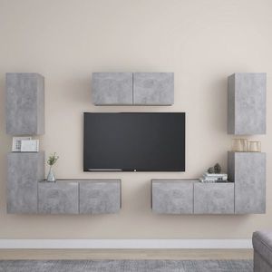 vidaXL Set de dulapuri TV, 7 piese, gri beton, lemn prelucrat imagine